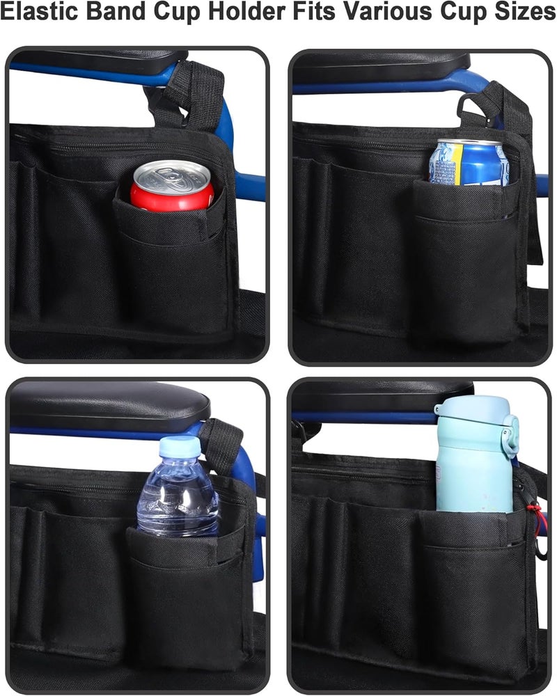 LIGHTMEUP Wheelchair Side Bag with Cup Holder [2 Pack]- Wheelchair Armrest Pouch Accessories for Adults, Storage Bags to Hang on Side Oversized Zipper Pull for Electric Wheelchair Walker Rollator - Image 3